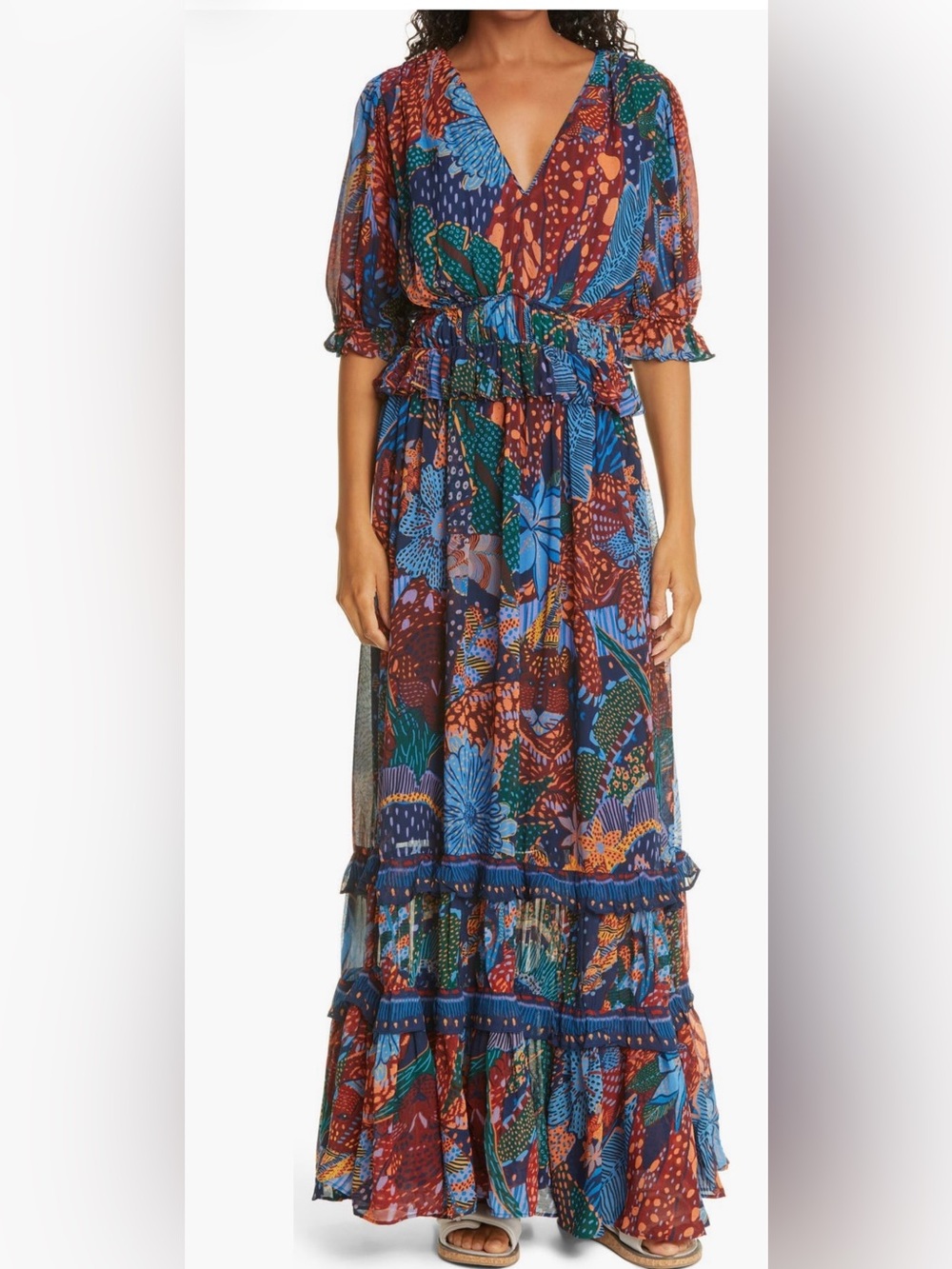 FARM Rio Boho Floral V‑Neck Maxi Dress Multicolor